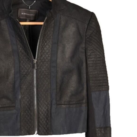 Bcbgmaxazria Cropped Black Zip Up Quilted Coat Jacket Size M - Picture 3 of 5